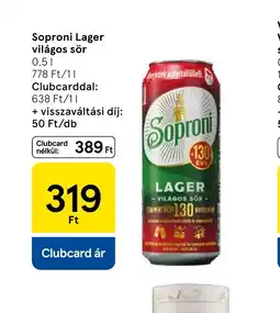 Tesco Soproni Lager világos sör ajánlat