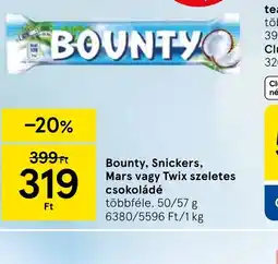 Tesco Bounty, Snickers, Mars vagy Twix szeletes csokoládé ajánlat