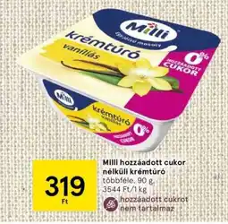 Tesco Milli hozzáadott cukor nélküli krémtúró ajánlat