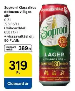 Tesco Soproni Klasszikus dobozos világos sör ajánlat