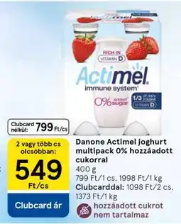Tesco Danone Actimel joghurt multipack 0% hozzáadott cukorral ajánlat