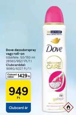 Tesco Dove dezodorspray vagy roll-on ajánlat