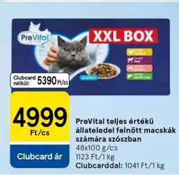 Tesco PreVital teljes értékű állateledel felnőtt macskák számára szószban ajánlat