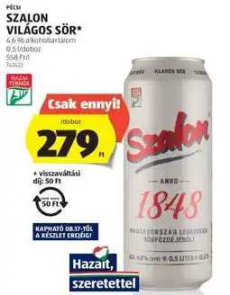 ALDI Pécsi Szalon Világos Sör ajánlat