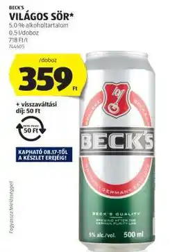 ALDI BECK'S Világos sör ajánlat