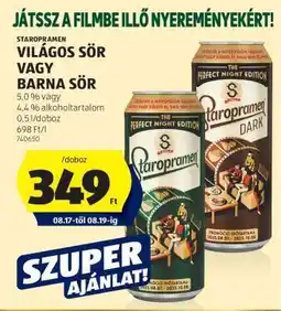 ALDI Staropramen Világos Sör vagy Barna Sör ajánlat