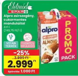 Spar Alpro zsírszegény, cukormentes mandulaital ajánlat