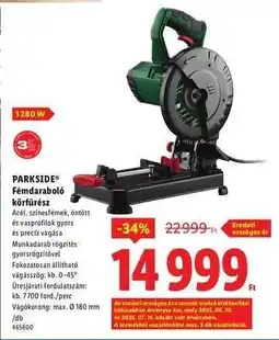 Lidl PARKSIDE Fém daraboló körfűrész ajánlat