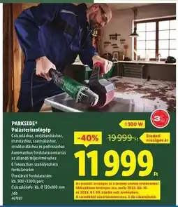 Lidl PARKSIDE Palástcsiszológép ajánlat