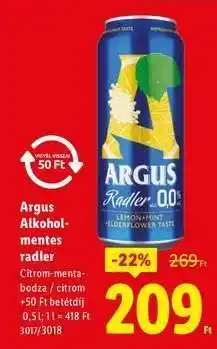 Lidl ARGUS Alkoholmentes Radler ajánlat