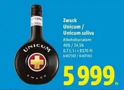 Lidl ZWACK Unicum* / Unicum Szilva ajánlat