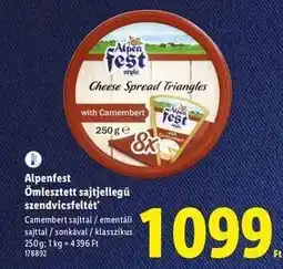 Lidl Alpenfest Ömlesztett sajtjellegű szendvicsfeltét ajánlat