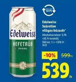 Lidl Edelweiss Szűretlen világos búzasör ajánlat