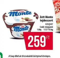 Coop Zott Monte tejdesszert ajánlat
