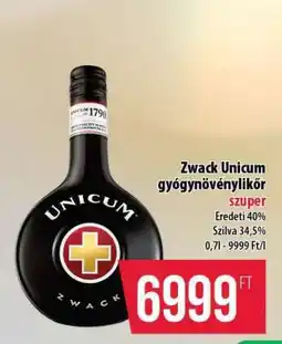 Coop Zwack Unicum gyógynövénylikőr ajánlat