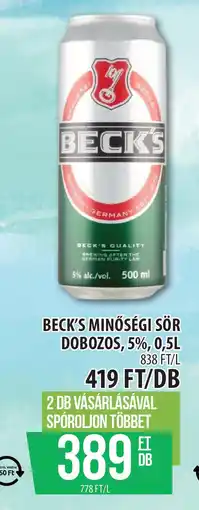 Coop Beck's Minőségi sör dobozos ajánlat