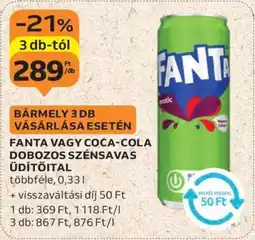 Auchan Fanta vagy Coca-Cola dobozos szénsavas üdítőital ajánlat