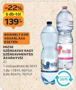 Auchan Mizse szénsavas vagy szénsavmentes ásványvíz ajánlat