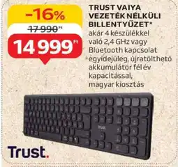 Auchan TRUST VAIYA VEZETÉK NÉLKÜLI BILLENTYŰZET ajánlat