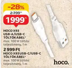 Auchan HOCO X93 USB-A/USB-C TÖLTŐKÁBEL ajánlat
