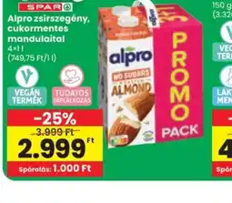 Spar Alpro zsírszegény, cukormentes mandulaital ajánlat