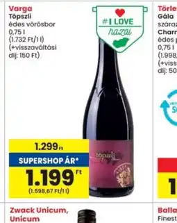 Interspar Varga Topszli édes vörösbor ajánlat