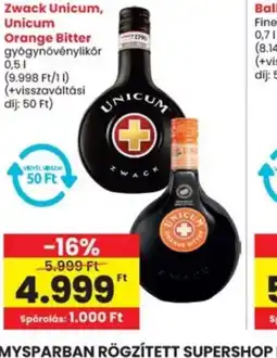 Interspar Zwack Unicum, Unicum Orange Bitter ajánlat