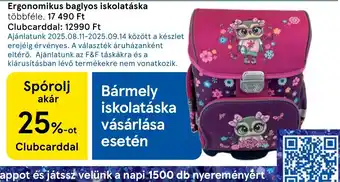 Tesco Ergonmikus baglyos iskolatáska ajánlat