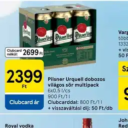 Tesco Pilsner Urquell dobozos világos sör multipack ajánlat