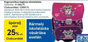 Tesco Ergonomikus baglyos iskolatáska ajánlat