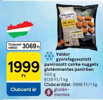 Tesco Valdor gyorsfagyasztott panírozott csirke nuggets gluténmentes panírban ajánlat