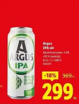 Lidl ARGUS IPA sör ajánlat