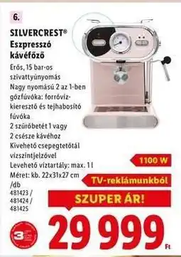 Lidl SILVERCREST Eszpresszó kávéfőző ajánlat