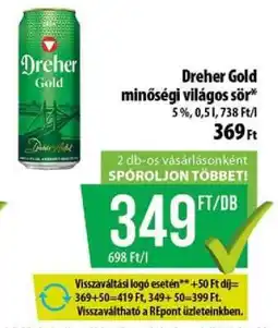 Coop Dreher Gold minőségi világos sör ajánlat