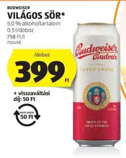 ALDI Budweiser Világos Sör ajánlat