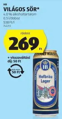ALDI HB Világos Sör ajánlat