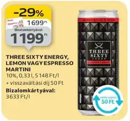 Auchan THREE SIXTY ENERGY, LEMON VAGY ESPRESSO MARTINI ajánlat