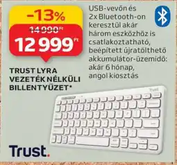 Auchan TRUST LYRA VEZETÉK NÉLKÜLI BILLENTYŰZET ajánlat