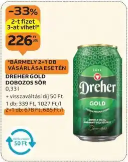 Auchan Dreher Gold Dobozos Sör ajánlat