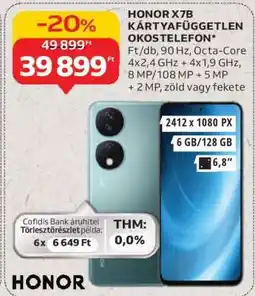 Auchan HONOR X7B KÁRTYAFÜGGETLEN OKOSTELEFON ajánlat