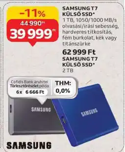 Auchan SAMSUNG T7 KÜLSŐ SSD* 1 TB ajánlat