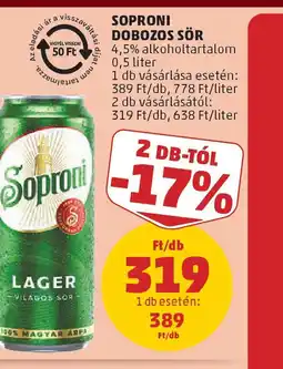 PENNY Soproni dobozos sör ajánlat