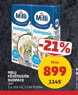 PENNY Milli Főzőtejszín Duopack ajánlat