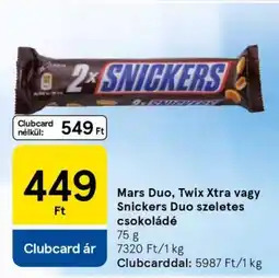 Tesco Mars Duo, Twix Xtra vagy Snickers Duo szeletes csokoládé ajánlat
