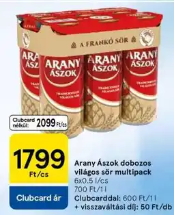 Tesco Arany Ászok dobozos világos sör multipack ajánlat