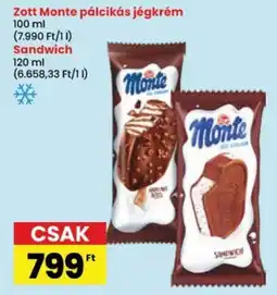 Spar Zott Monte pálcikás jégkrém, Sandwich ajánlat