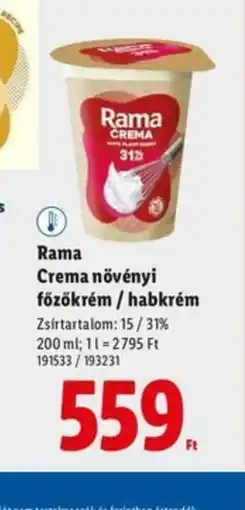 Lidl Rama Crema növényi főzőkrém / habkrém ajánlat