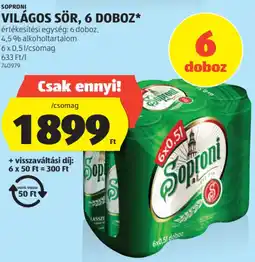 ALDI Soproni Világos sör ajánlat