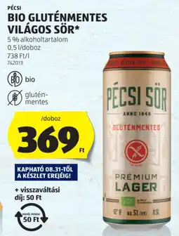 ALDI Pécsi Bio gluténmentes világos sör ajánlat