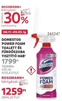 Rossmann Domestos Power Foam toalett és fürdőszoba tisztító hab ajánlat